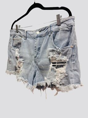 Almost Famous Juniors Size 13 Blue Distressed Denim Jean Shorts